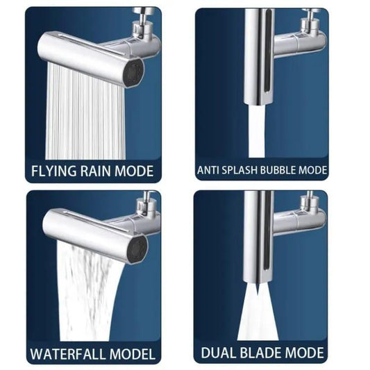 4-in-1 Rotating Waterfall Faucet Extender Silver Stainless Steel