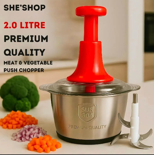 High Quality 2L Stainless Steel Food Chopper 4 Curved Blades Hand Push Vegetable Meat Cutter