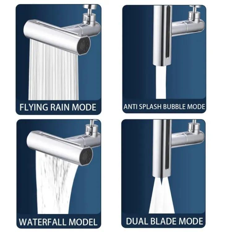 4-in-1 Rotating Waterfall Faucet Extender Silver Stainless Steel
