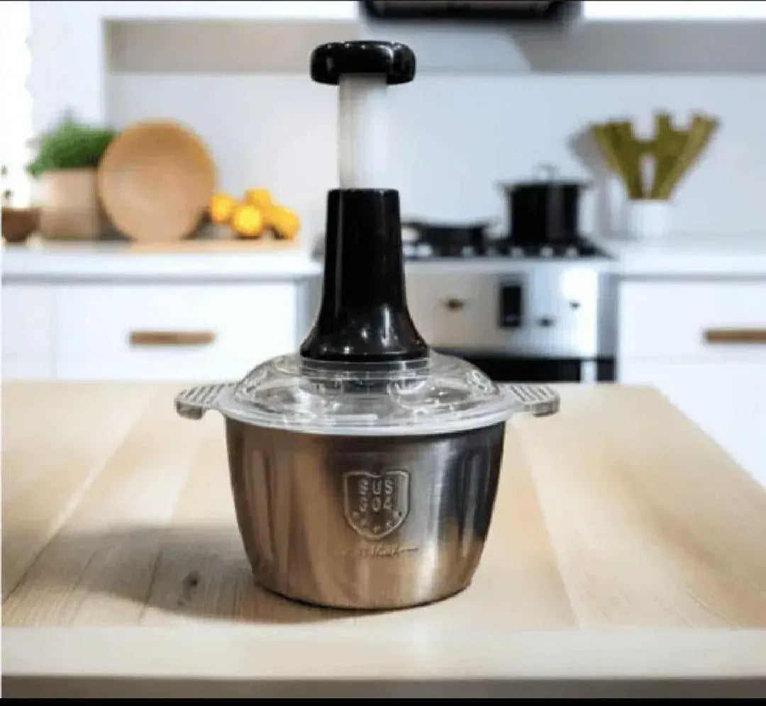 High Quality 2L Stainless Steel Food Chopper 4 Curved Blades Hand Push Vegetable Meat Cutter