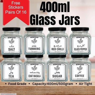 8 Pcs Glass Spices Jars 400ml Black