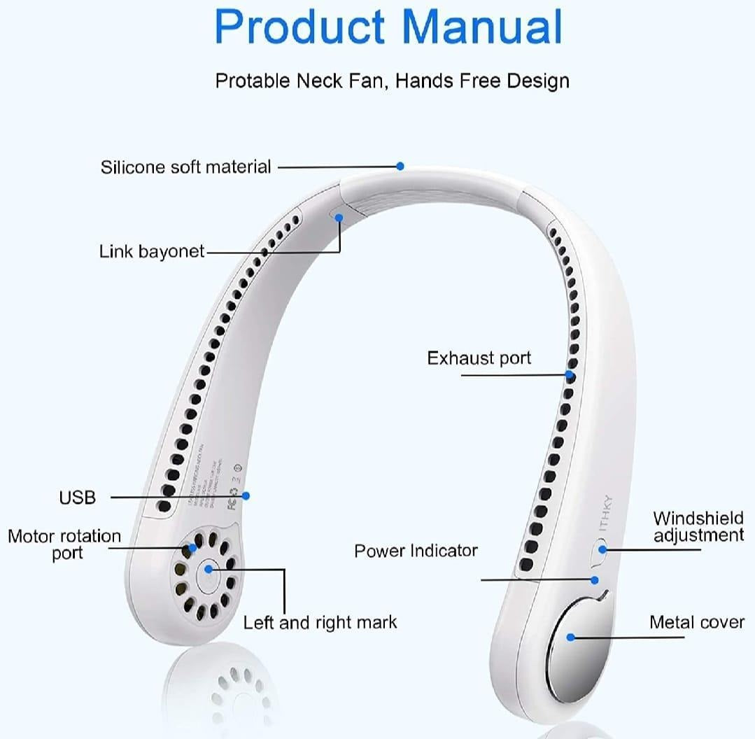 Rechargeable Neck Fan White Bladeless Cooling