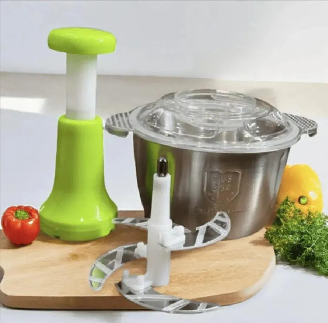 High Quality 2L Stainless Steel Food Chopper 4 Curved Blades Hand Push Vegetable Meat Cutter